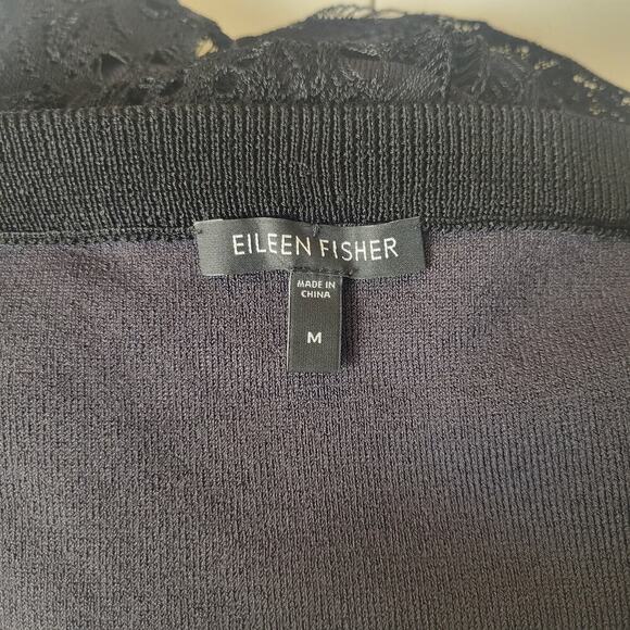 Eileen Fisher Lace Skirt Medium Black Knit Pull On Stretch Elastic Waist Pencil - Picture 5 of 7